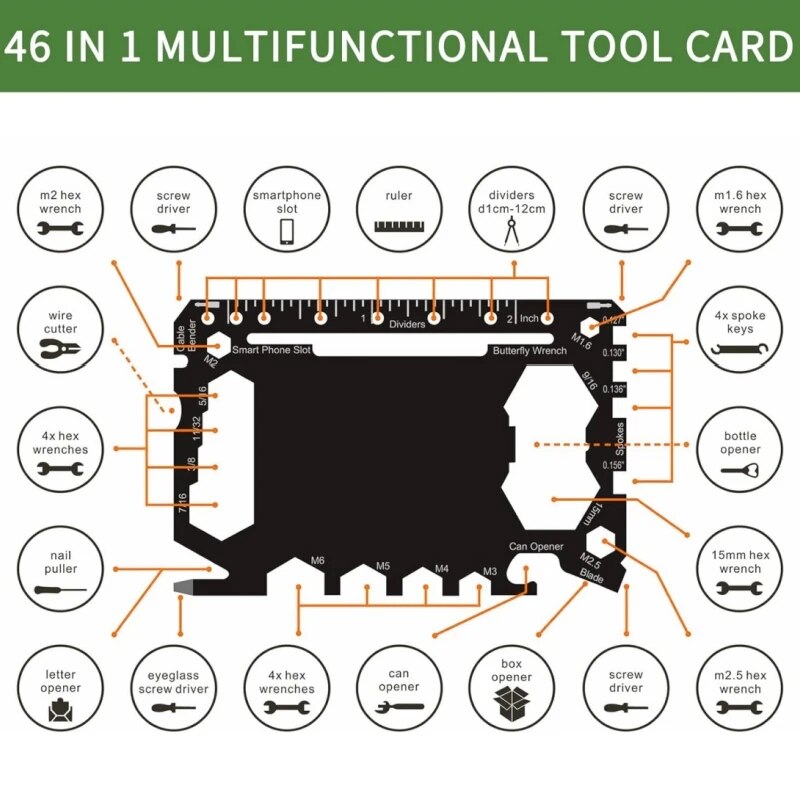 Multitool Credit Card - Multiherramienta 46 en 1, tamaño de